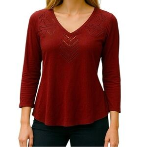 Free People waffle weave Long sleeved top Maroon Size M Casual Comfy